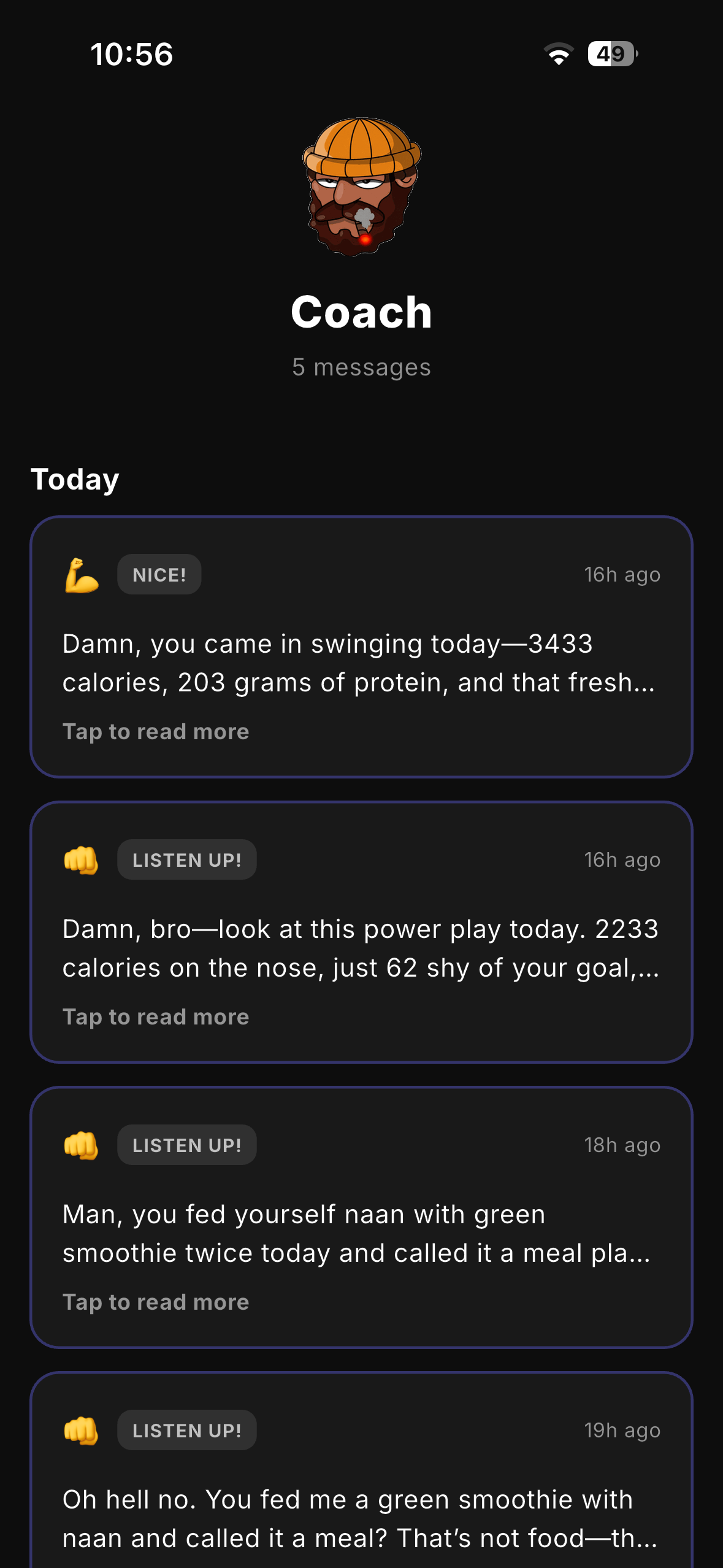 Corhack Coach message list screen